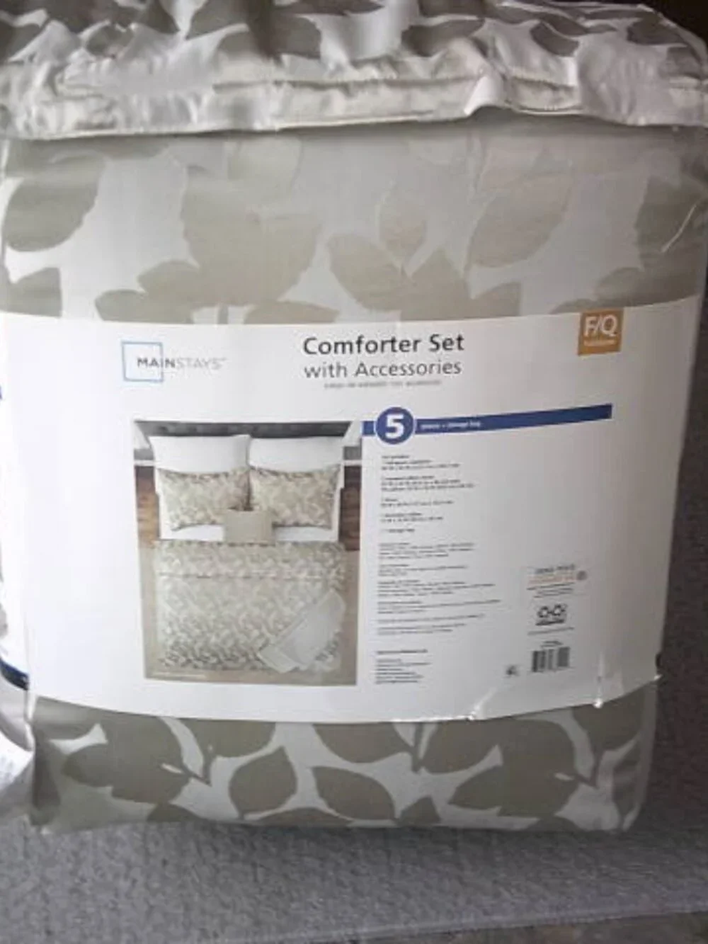 NEW MAINSTAYS COMFORTER SET & ACCESSORIES FULL QUEEN GOLD FOLIAGE PRINT 5 PCS 🎁
